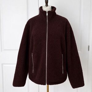 Calvin Klein Brown Sherpa Teddy Zip Jacket Cozy Fall Winter